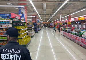 Retail store security guard preventing theft